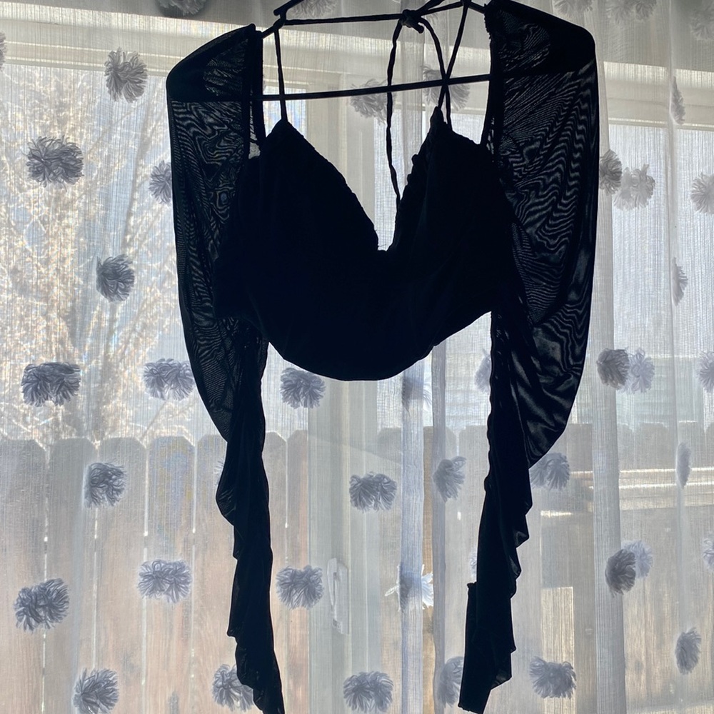 Mesh sleeve corset top.